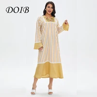 doib women striped patchwork dress plus size round neck embroidery flare sleeve large size dress 2021 vintage summer dress