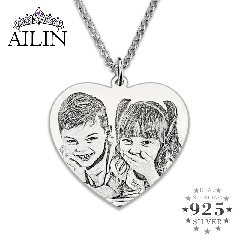 Ожерелье AILIN с гравировкой в виде сердца из стерлингового серебра