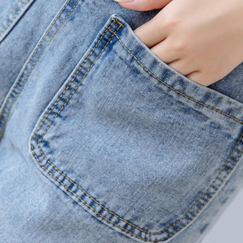 Blue Sweet style Women's Suspender Denim Jumpsuits Short Pant 2020 Summer High Waist Playsuits Breasted Ladies Overalls | Женская