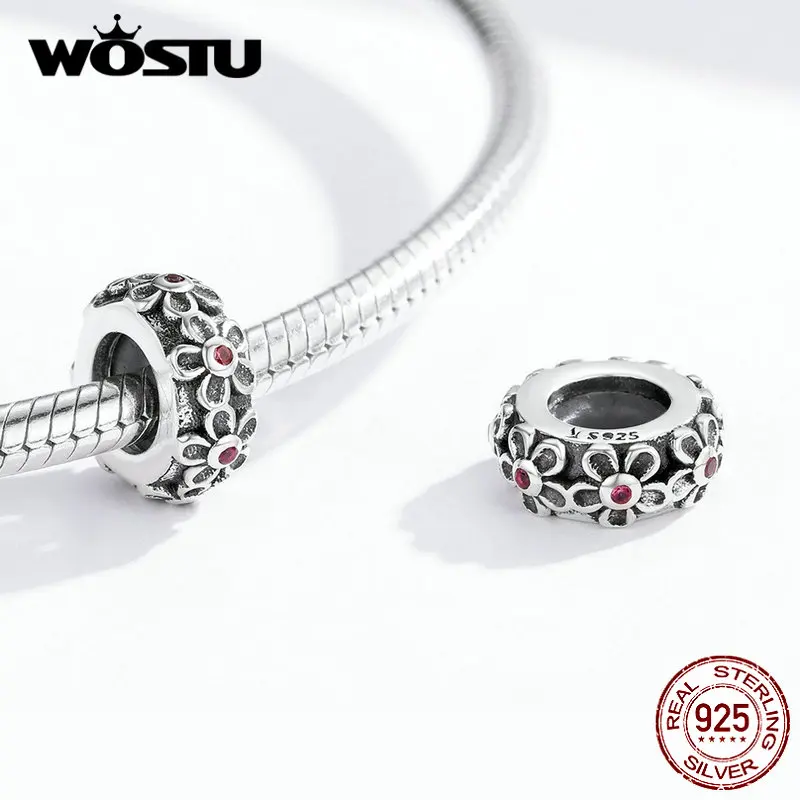 WOSTU серебро 925 пробы черная пробка в виде цветка силиконовые бусины подходят к
