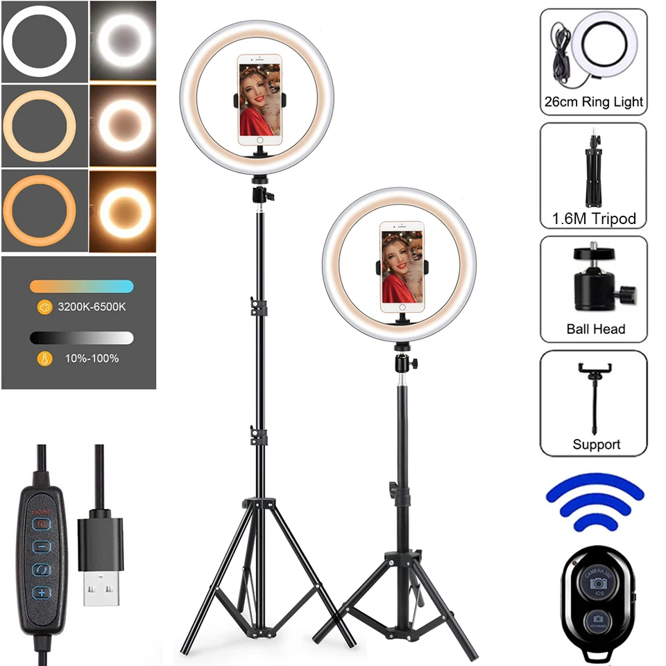 10in фотографии светодиодный селфи кольцо светильник с штатив-Трипод стойка