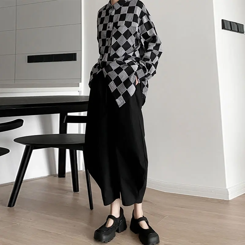 

XITAO Plaid Women Fashion New Women Single Breast Minority Elegant Full Sleeve Patchwork 2021 Summer Loose Pants LDD1078