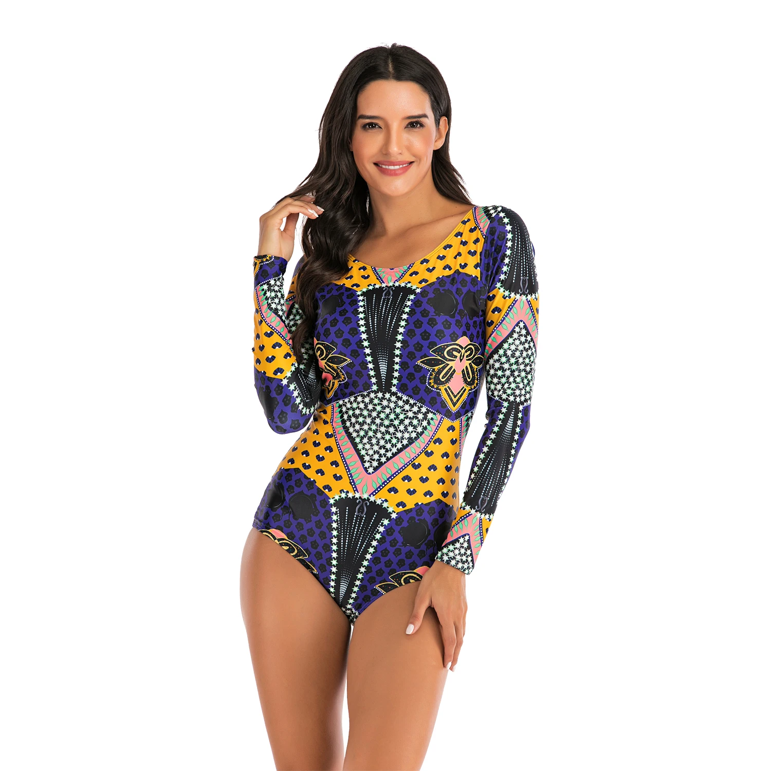 Lunamy красочный Цельный купальник 2020 с длинным рукавом плавленый женский