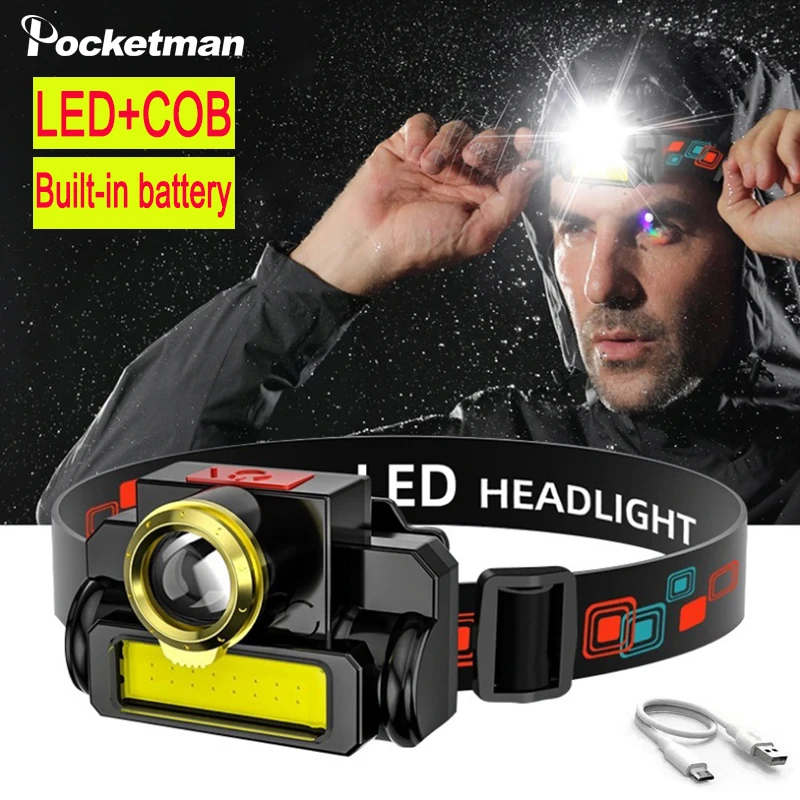 

Portable Headlamp Mini ZOOM Flashlight XPE+COB LED Headlamp Built-in Rechargeable 18650 Battery Outdoor Camping headlight