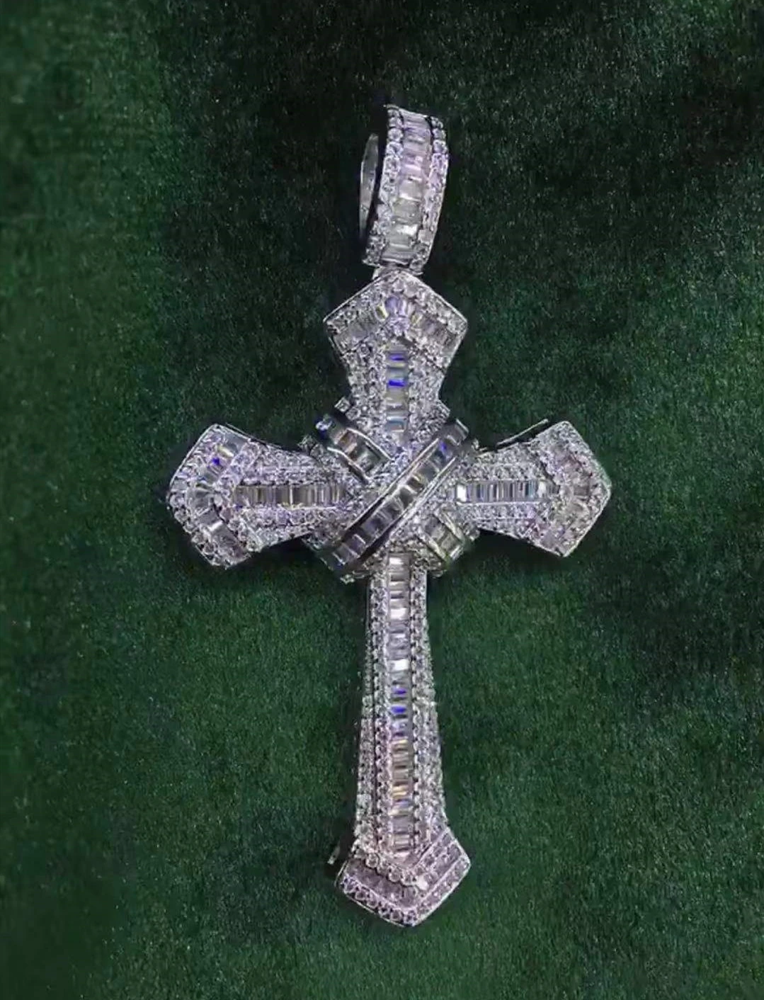 

14K Gold Long Diamond Cross Pendant 925 Sterling Silver Party Wedding Pendants Necklace For Women men moissanite Jewelry Gift