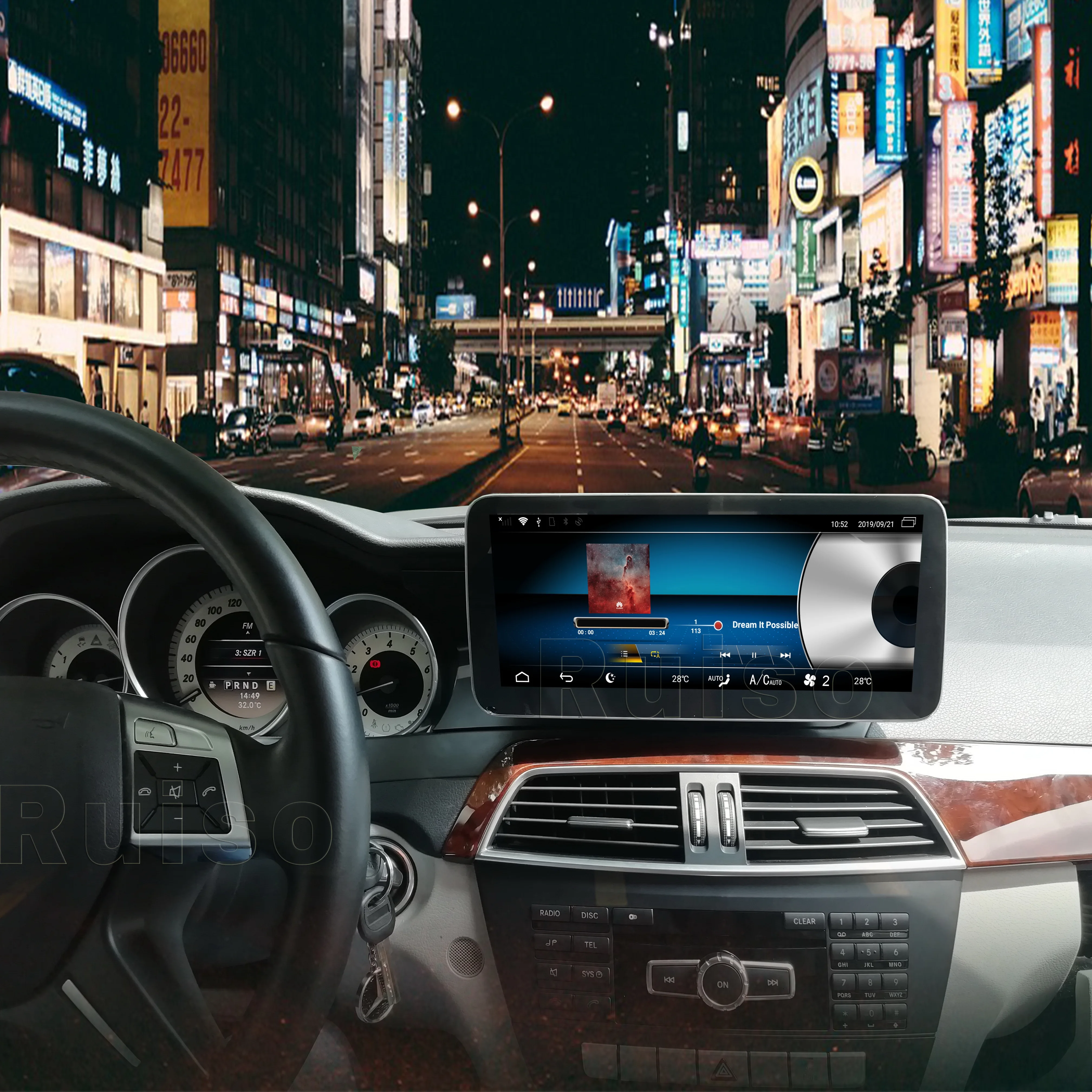 Автомобильный DVD проигрыватель Ruiso 4 Гб + 32 ГБ для Benz C Class W204 (2011 2014) Android 9 0 gps аудио