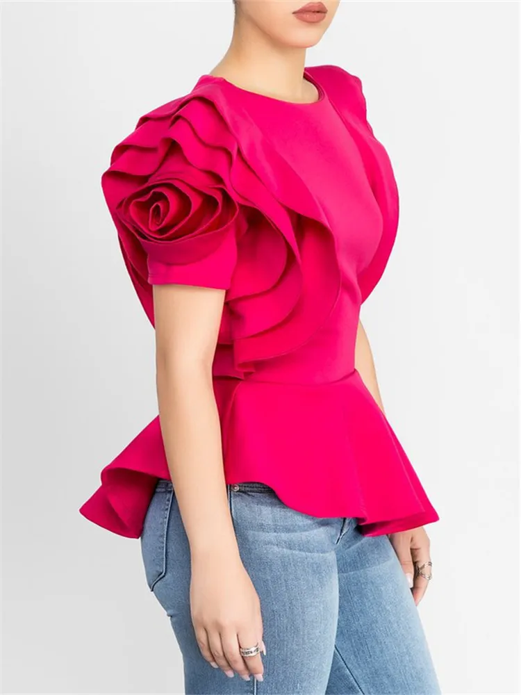 Размера плюс с рукавом в форме лепестка режиме реального Blusa женские топы Zanzea
