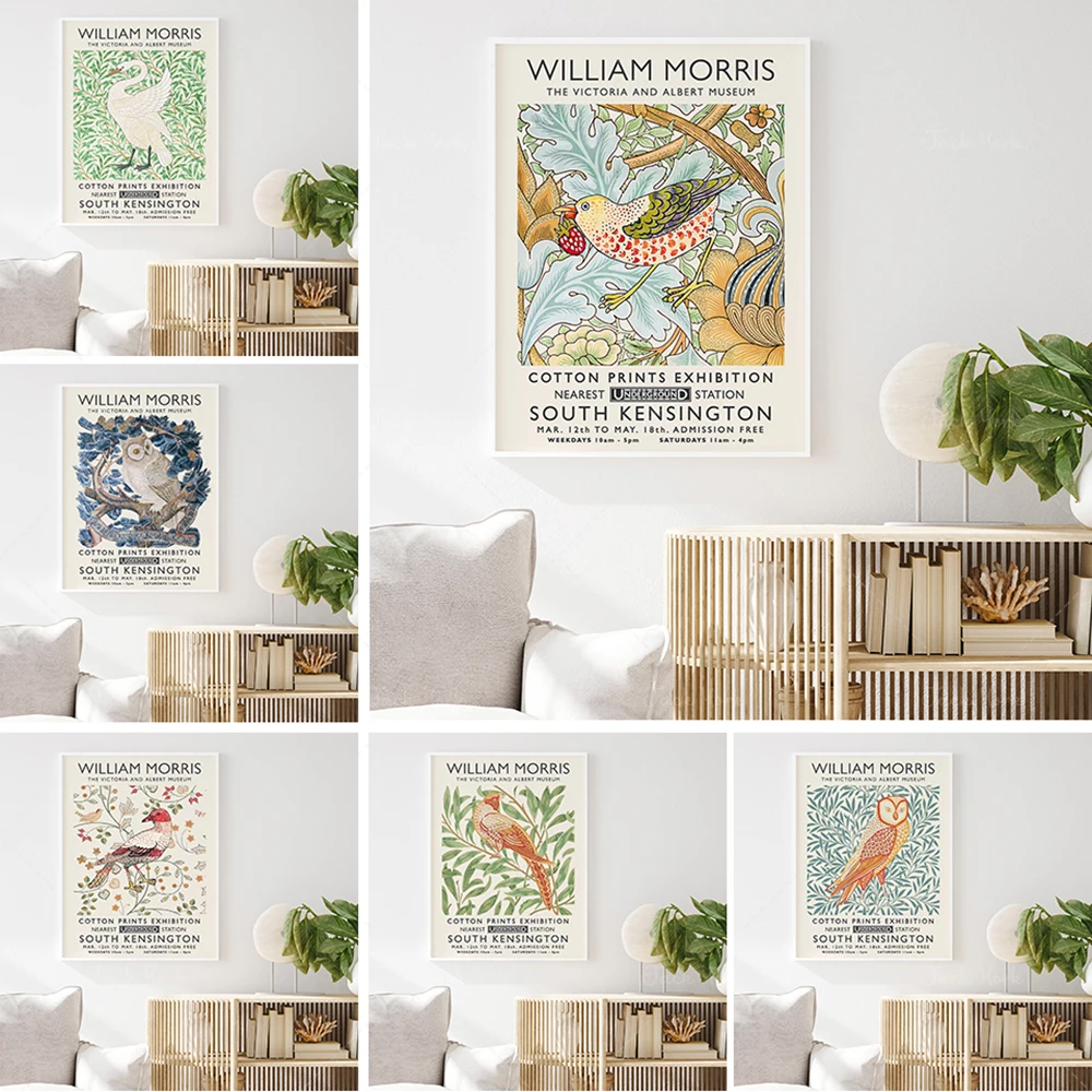 

William Morris Floral Art Print, William Morris Exhibition Poster, Vintage Poster, Animal Art, Floral Print, Wall Art Decor