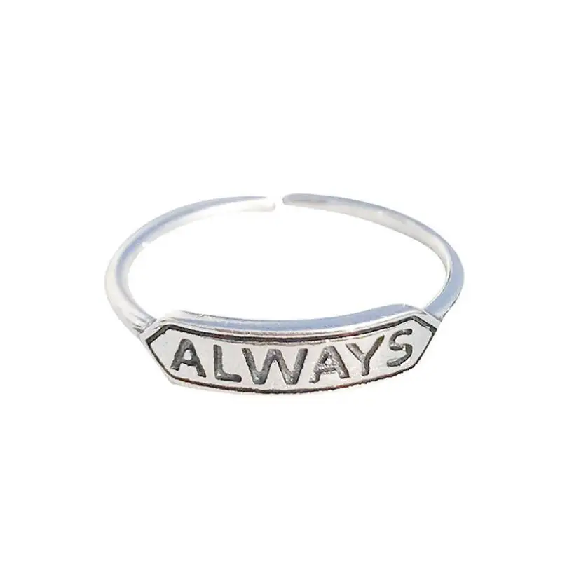 

925 Sterling Silver Ins Retro Simple Japan Korea Wind Always Letter Index Finger Opening Rings For Women Fine Jewelry Party Gift