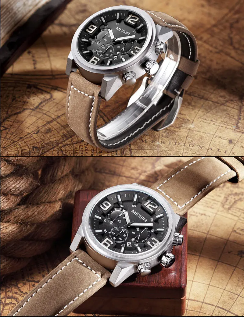 MEGIR наручные часы с хронографом и датой Топ люксовый бренд мужские военные