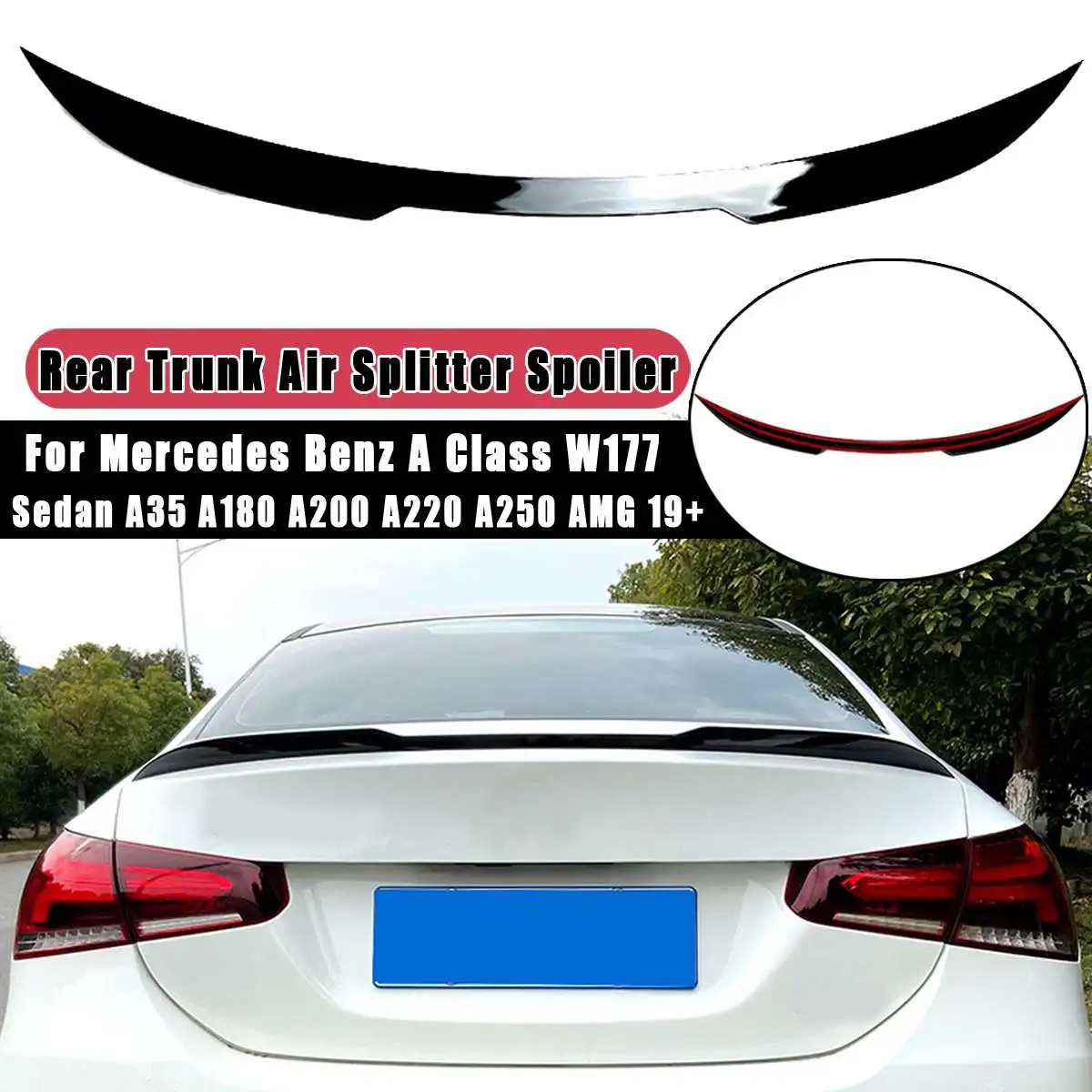 

Rear Trunk Glossy Painted Air Splitter Spoiler For Mercedes A Class W177 Sedan A35 A180 A200 A220 A260 AMG 2019 2020 2021