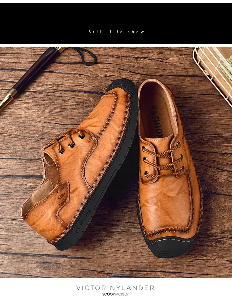 Hot Sale Leather Men Flats Shoes Hand Sewing Men Oxfords Zapatos Hombres Trendy Men Leather Lace Up Shoes High Quality Moccasins
