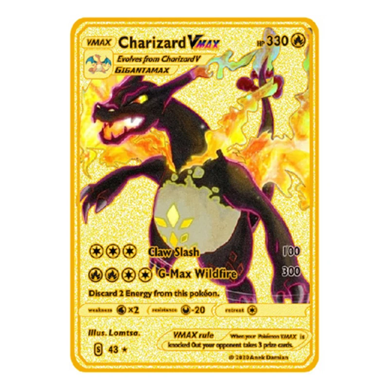 

Pokemon Flash Gold Cards Metal Charizard GX VMAX V EX Metal Rare Card Eevee Mewtwo Pikachu Game Battle Collection Trading Card