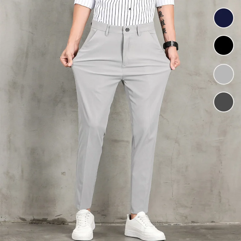 

Брюки мужские тонкие повседневные, модные прямые деловые штаны, тонкие свободные драпированные Костюмные штаны для мелких ног, на лето