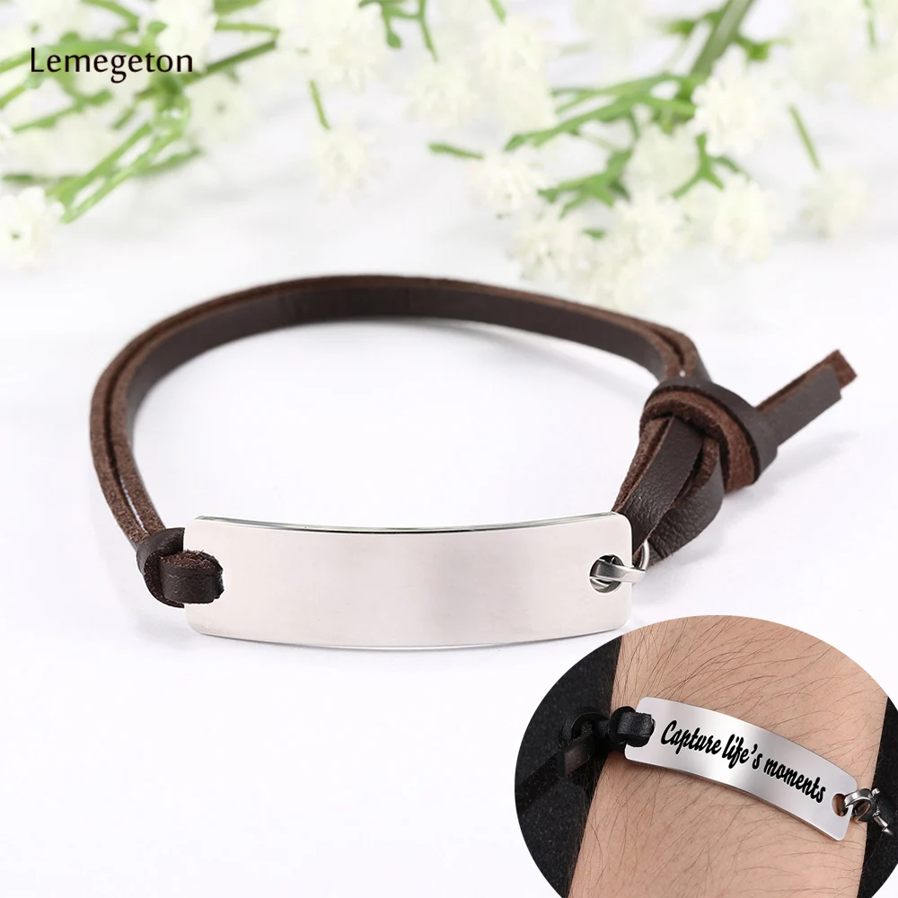 Lemegeton кожаные браслеты для мужчин и женщин браслет с гравировкой имени ювелирные