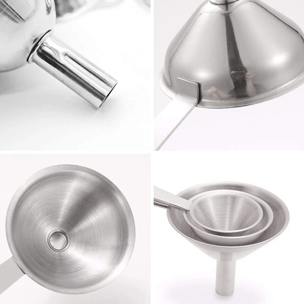

3 PCS Metal Funnels Stainless Steel Kitchen For Filling Bottles Transferring Oils Liquid Fluid Spice Dry Ingredients Funnel Set