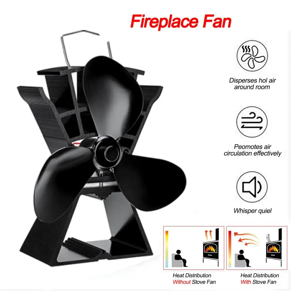 

3 Blades Heat Powered Stove Fan Quiet Wood Log Fireplace Fan
