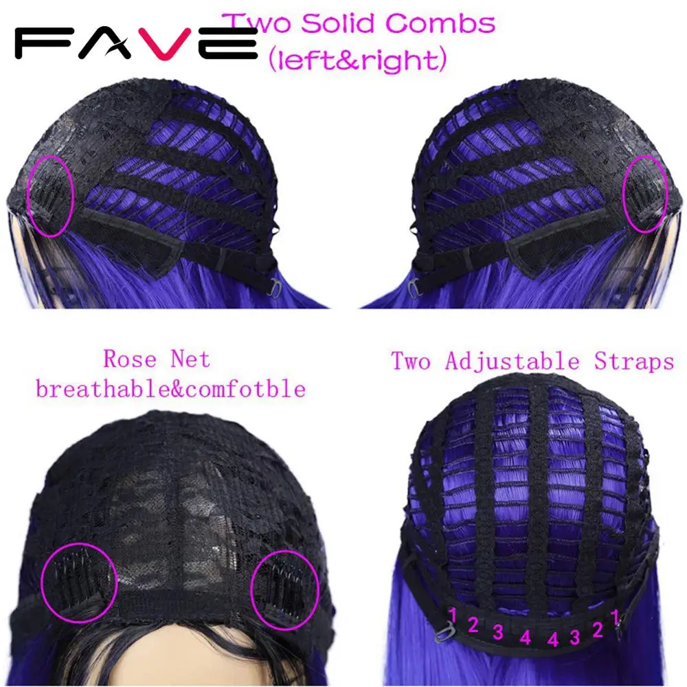 Женский парик из синтетических волос FAVE Ombre голубой розовый коричневый прямой