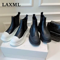 2021 new all match trifle platform womens boots round toe low tube waterproof martin boots wear resistant casual ladies shoes