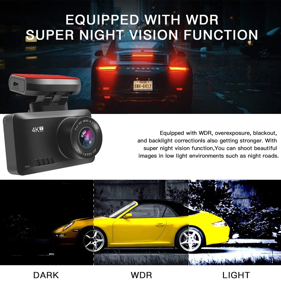 Автомобильный видеорегистратор 2 4 дюйма 4K GPS Wi-Fi камера для приборной панели