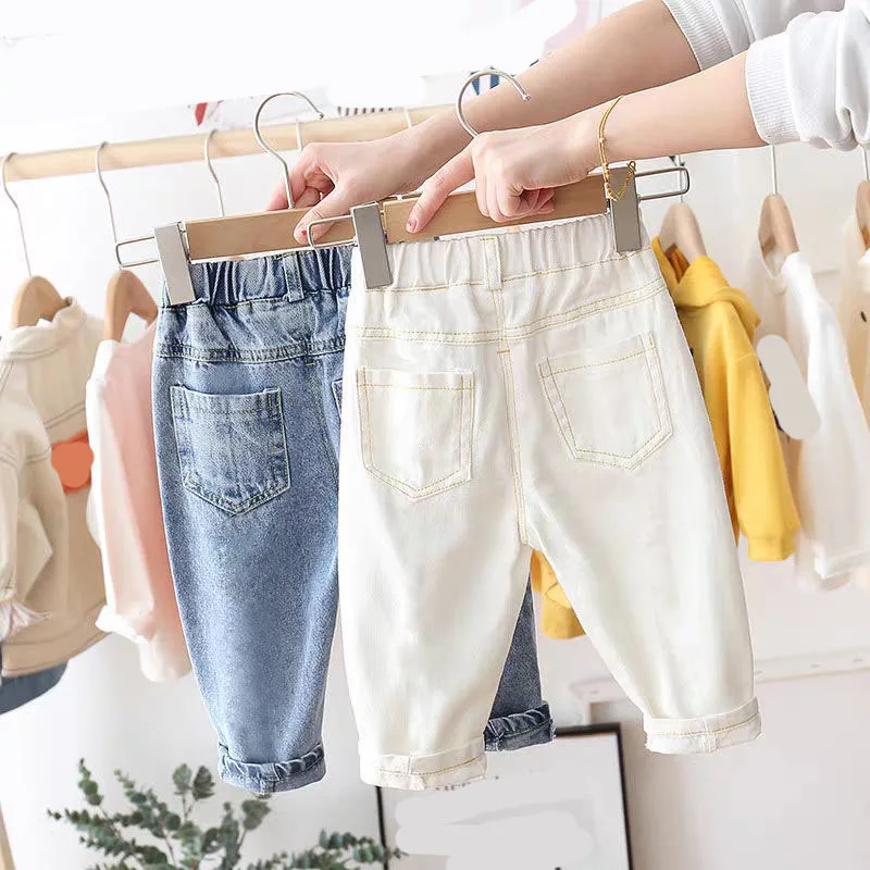 Джинсы Детские демисезонные на пуговицах белые синие | Детская одежда и обувь