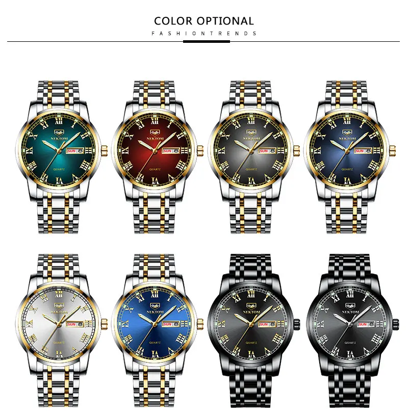 Кварцевые часы Роскошные модные деловые спортивные водонепроницаемые мужские