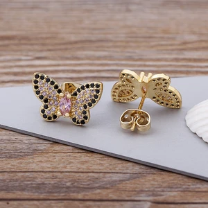 Aibef New Fashion Crystal Butterfly Stud Earrings For Women High Quality Aaa Cubic Zircon Color Earr