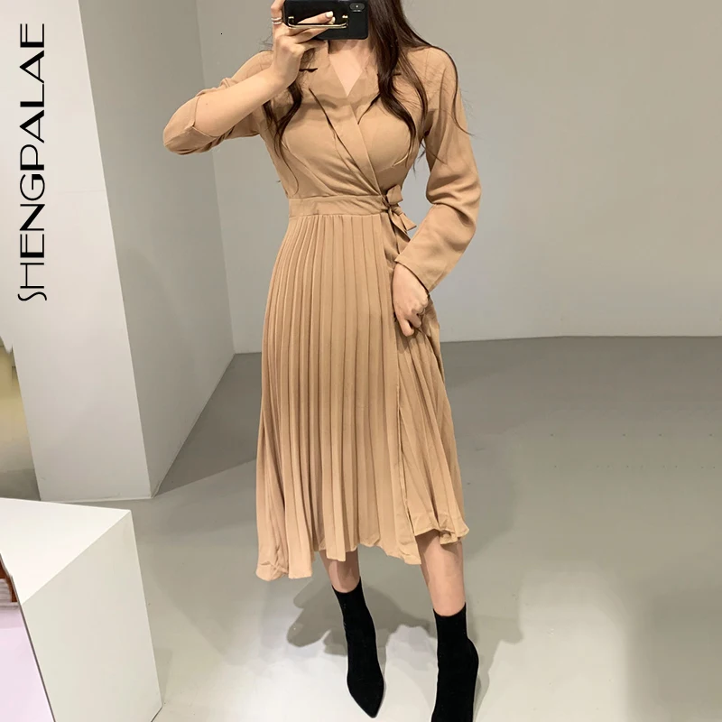 SHENGPALAE новинка 2020 Весенняя мода длинный рукав костюм воротник с поясом корейское