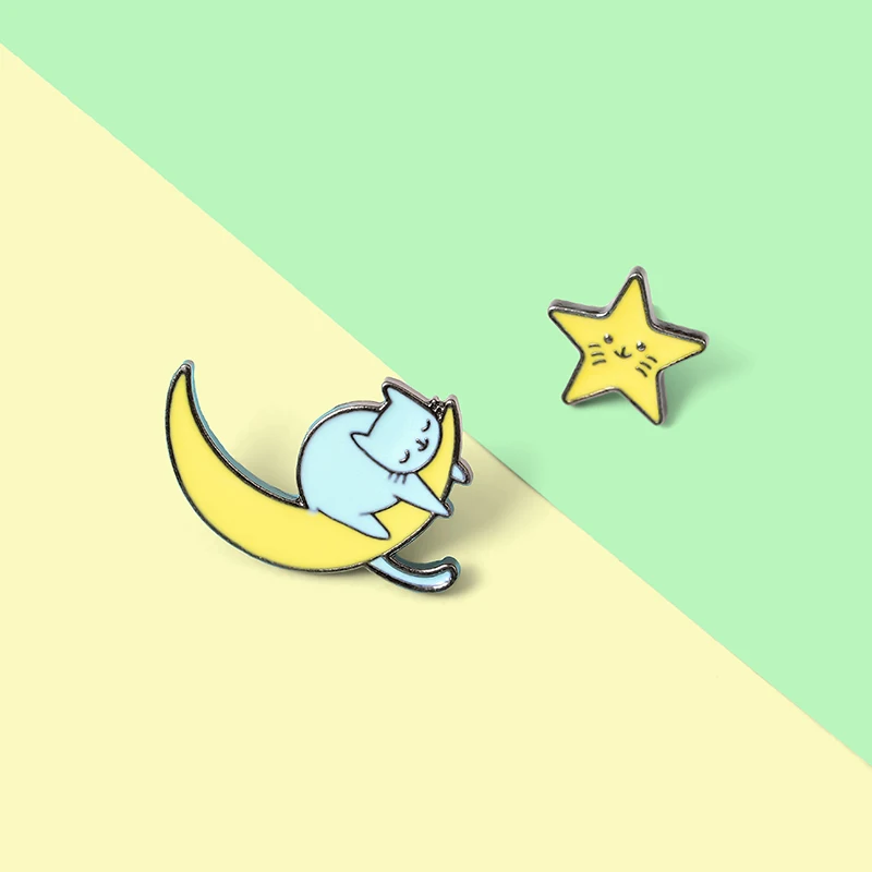 Озорная Звезда Луна Кот сладкий романтический Ленивый Стиль Женский значок на