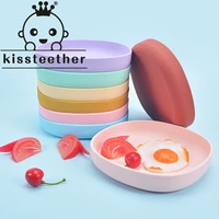 kissteether baby safe silicone dining plate solid cartoon children dishes suction toddle training tableware kids feeding bowls