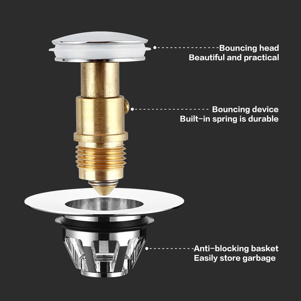 Фильтр Сливной из нержавеющей стали с отскоком для ванной комнаты|Стоки| |