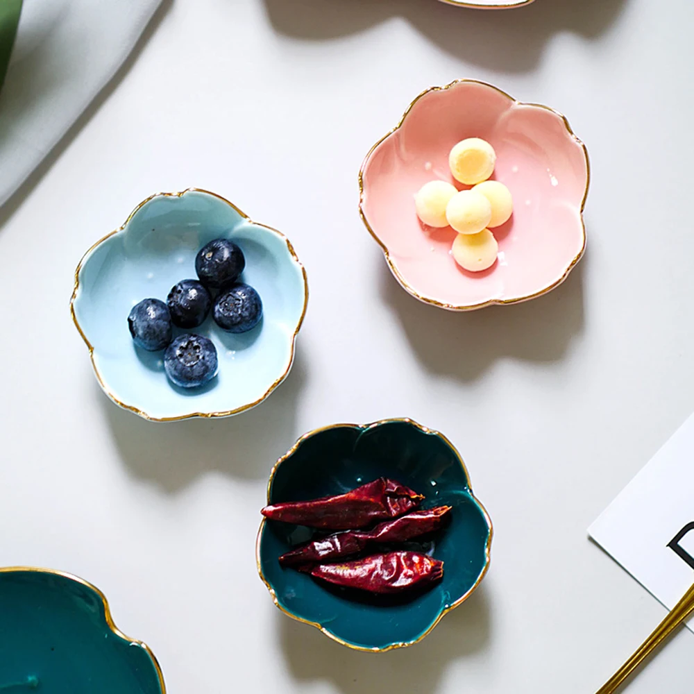 

1PC Mini Cherry Blossom Ceramic Dipping Bowl Fruit Snack Cake Dish BBQ Sauce and Vinegar Kitchen Seasoning Tray Tableware