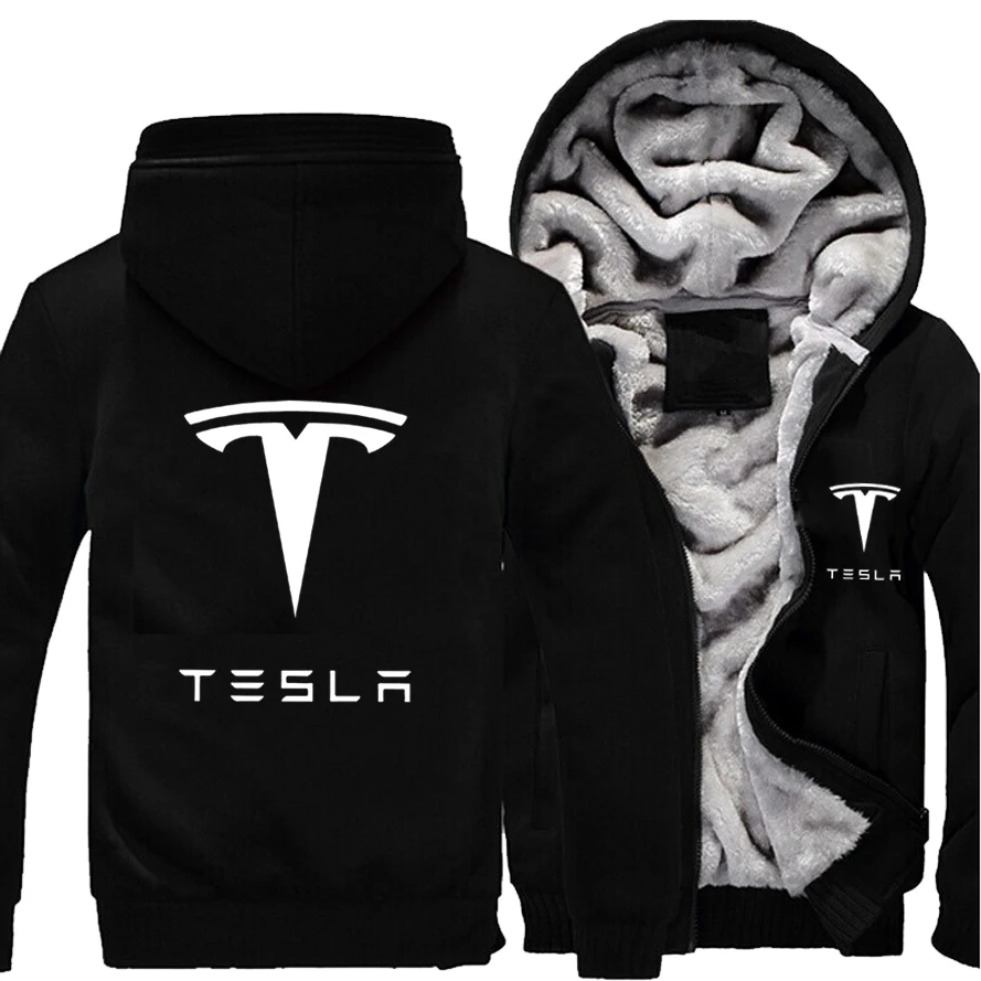 

Winter Hoodies Men Tesla Logo Print Jacket Men Hoodies Thicken Warm Fleece cotton Zipper Raglan Coat Male Tops Tracksuits