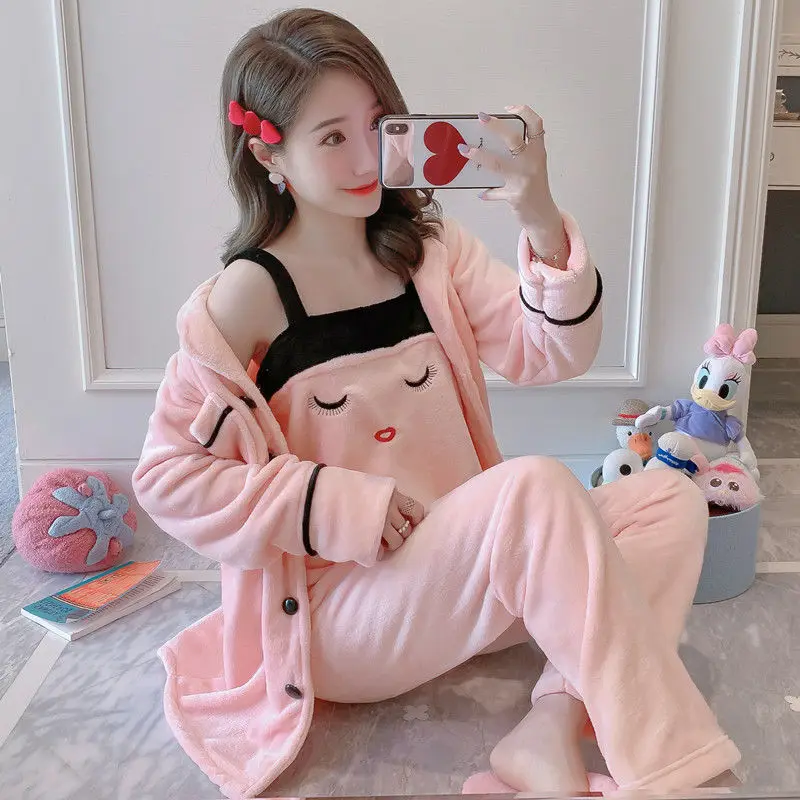 3 шт. женские фланелевые пижамные комплекты на осень и зиму | Женская одежда