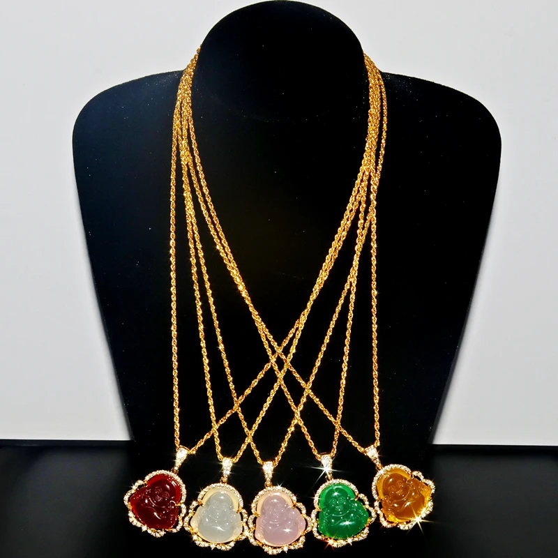 

Bling White Pink Buddha Necklace for Women Luxury Jewelry Buddah Necklace Pendant Exquisite Birthday Gift