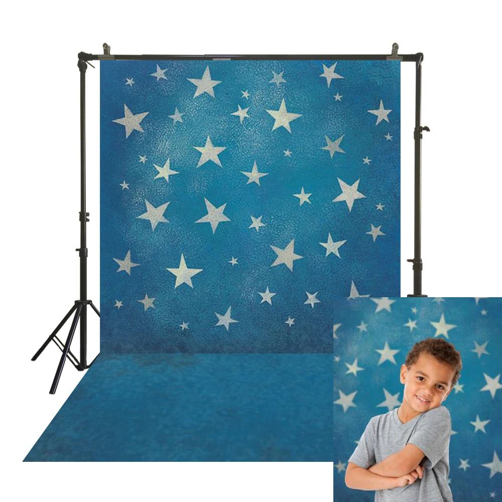 Фон для фотосъемки из полиэстера с изображением деревенских звезд на синем фоне |
