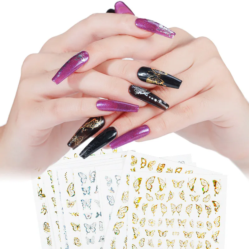 

Hollow Out 3D Stereo Butterfly Laser Nail Stickers Bronzing Manicure Nail Art Decal Decoration Tool Holographics Transfe Shimmer