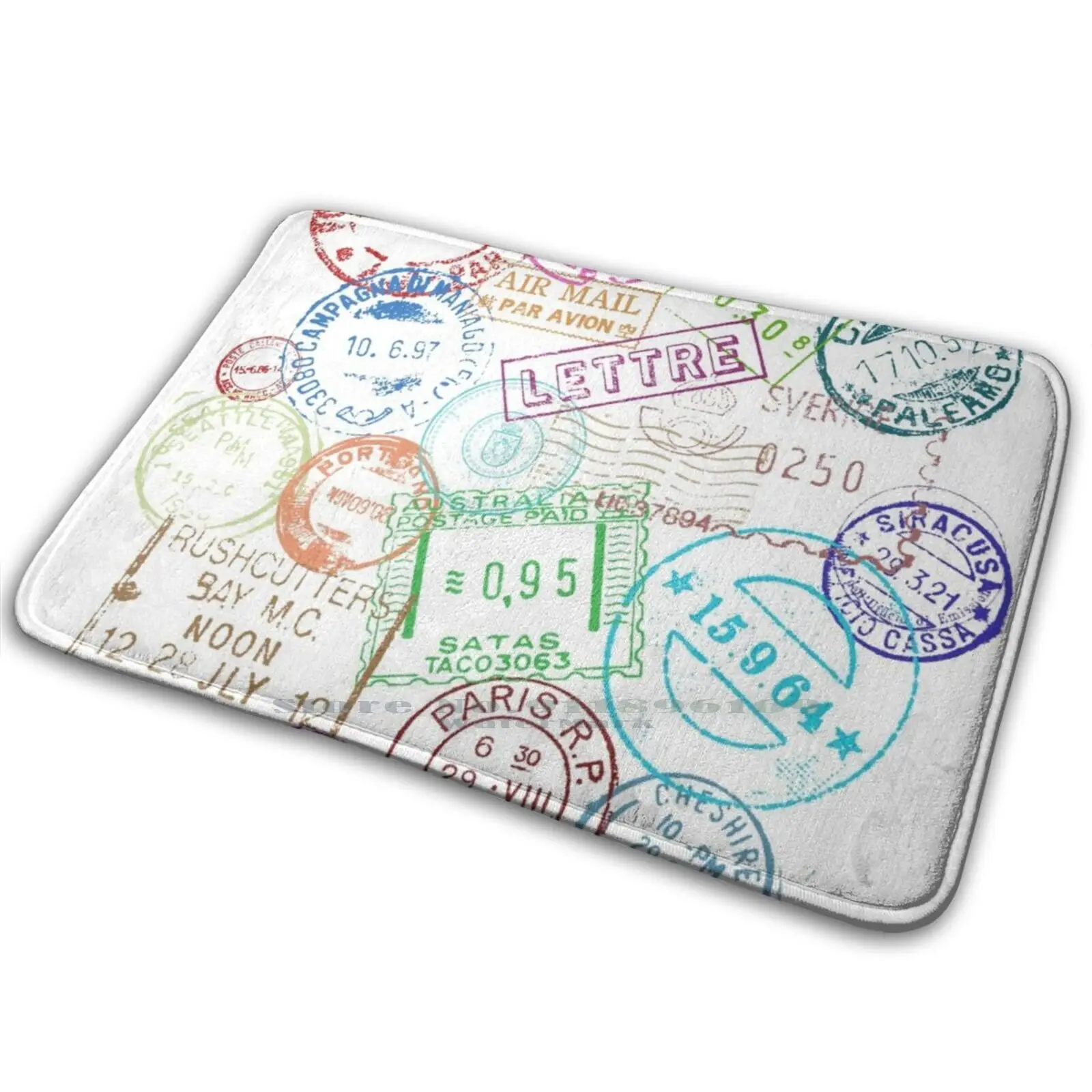 Цветной коврик с почтовыми штампами нескользящий для входной двери в спальню