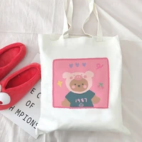 korea ulzzang kawaii punk cartoon fashion casual large capacity female bag canvas bag shoulder bag bear cute print shopping bags