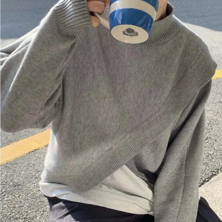 

Women’s Winter Crew Neck Lantern Long Sleeve Split Knit Sweater Pullover Tops Female Plus Size Knitwear