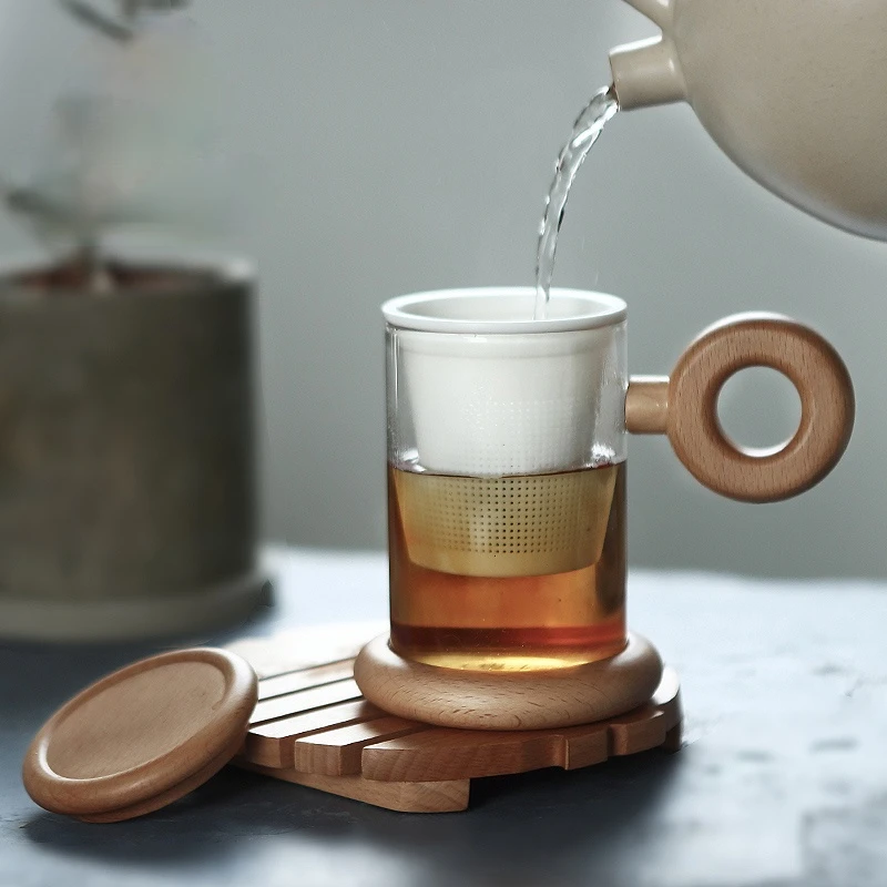 

Tea cup ceramic three-piece mug filter hot drink glass home office ceramic glass tea set