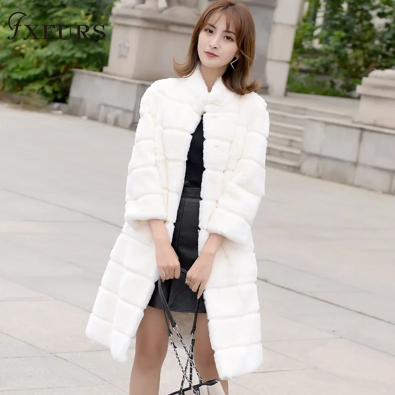 2020Fxfurs new Real Fur Coat Winter Jacket Women Natural Rex Rabbit Fur Thick Warm Stand Collar Three Quarter Sleeve Streetwear