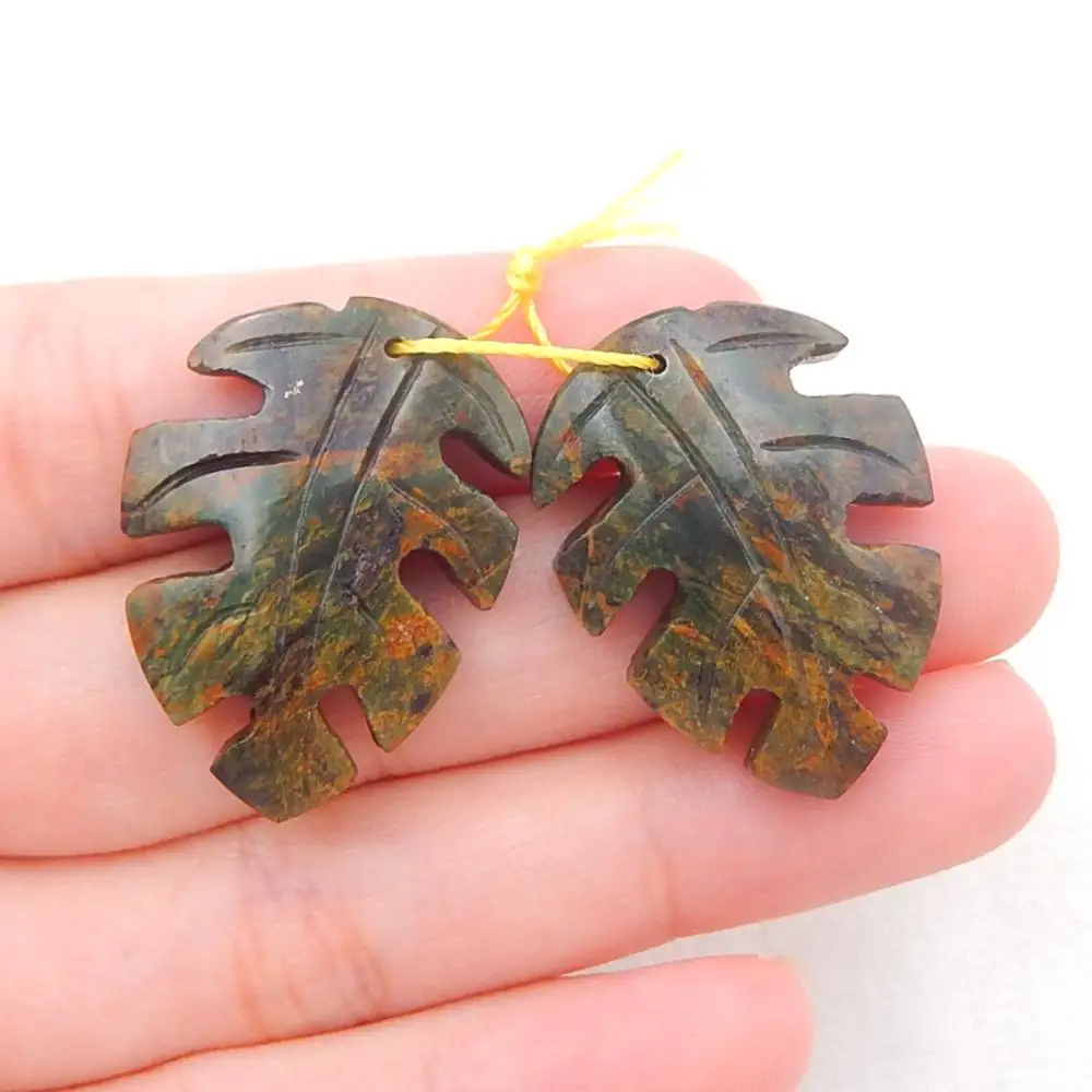 

Jewelry accessories, Birthday gift,Natural Green Opal Carved leaves fashion Earring Beads 23x21x5mm8.2g