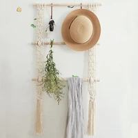 macrame wall hanging tapestry rack bohemian hand woven wooden shelves wall tapestry plant stand home room decoration ornament