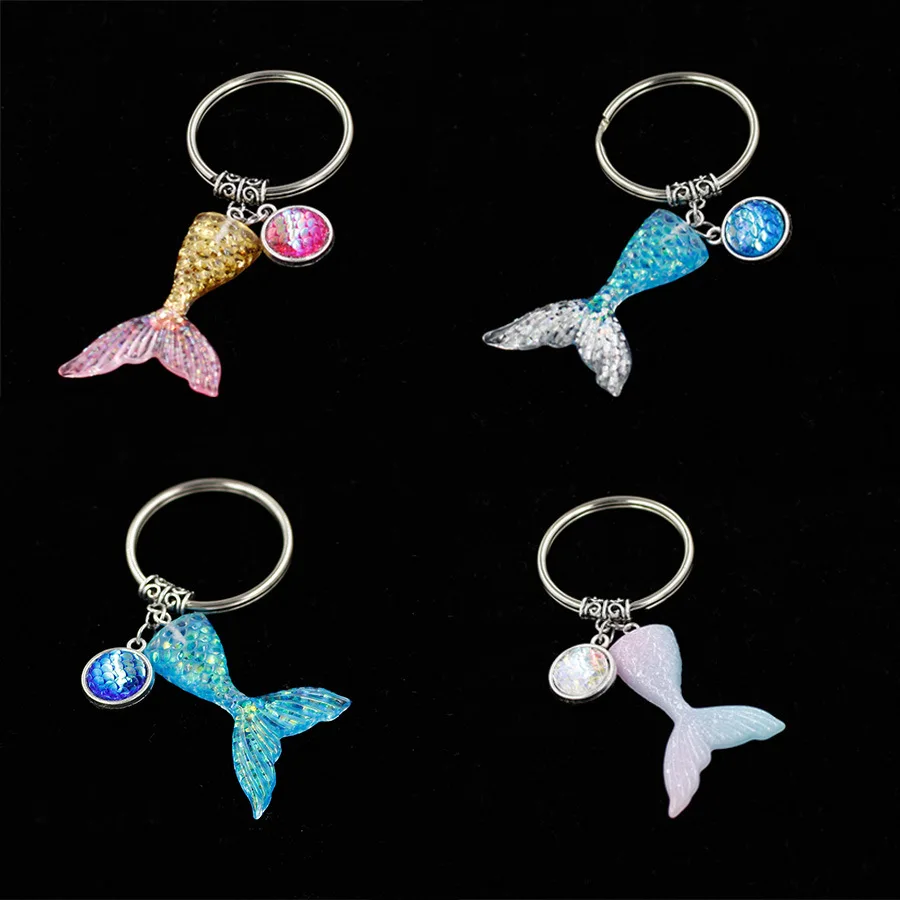 Sea Mermaid Key Chain Gradient Fish Tail Fish Scale Surface Key Chain Pendant Women Jewelry Pendant Keyring
