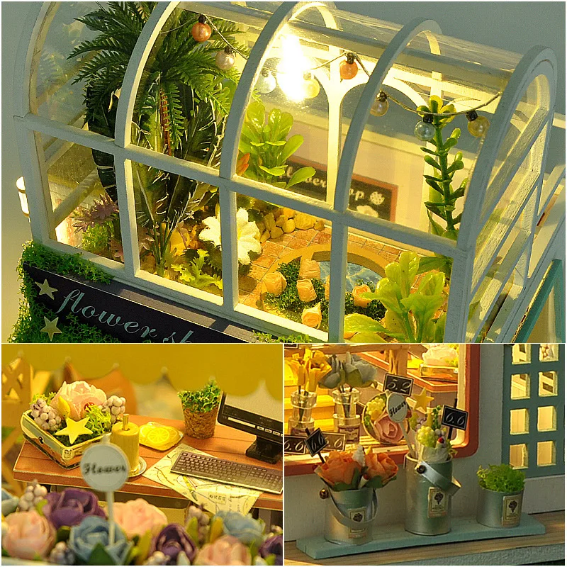 

DIY Gardening Workshop Wooden Dollhouse Miniature Furniture With LED Kits Doll Houses Assemble Toys Children Birthday Gift Casa