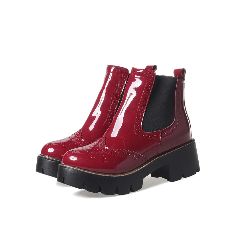 

Женские ботильоны на платформе BLXQPYT, черные, винно-красные ботинки без шнуровки, простые удобные ботинки с круглым носком, Осень-зима
