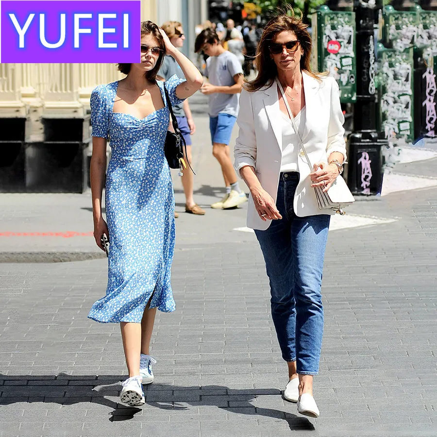 

Macheda French Romance Retro Dresses Women Casual Floral Print Square Collar Dresses Ruffles Puff Sleeve Midi Dresses Lady 2019