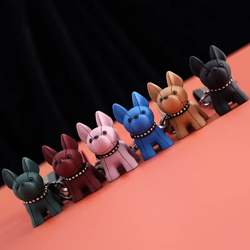 

Cartoon key chain Cute French Bulldog Keychains PU Leather Rope Key Rings pendant bag accessories Car Anime Key Chains