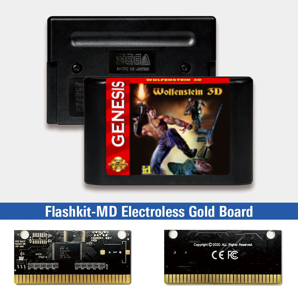 

wolfenstein 3d - USA Label Flashkit MD Electroless Gold PCB Card for Sega Genesis Megadrive Video Game Console
